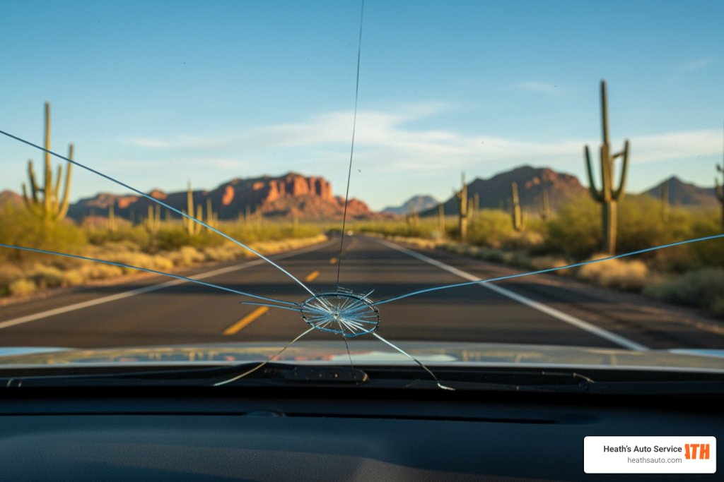 small crack in windshield on highway